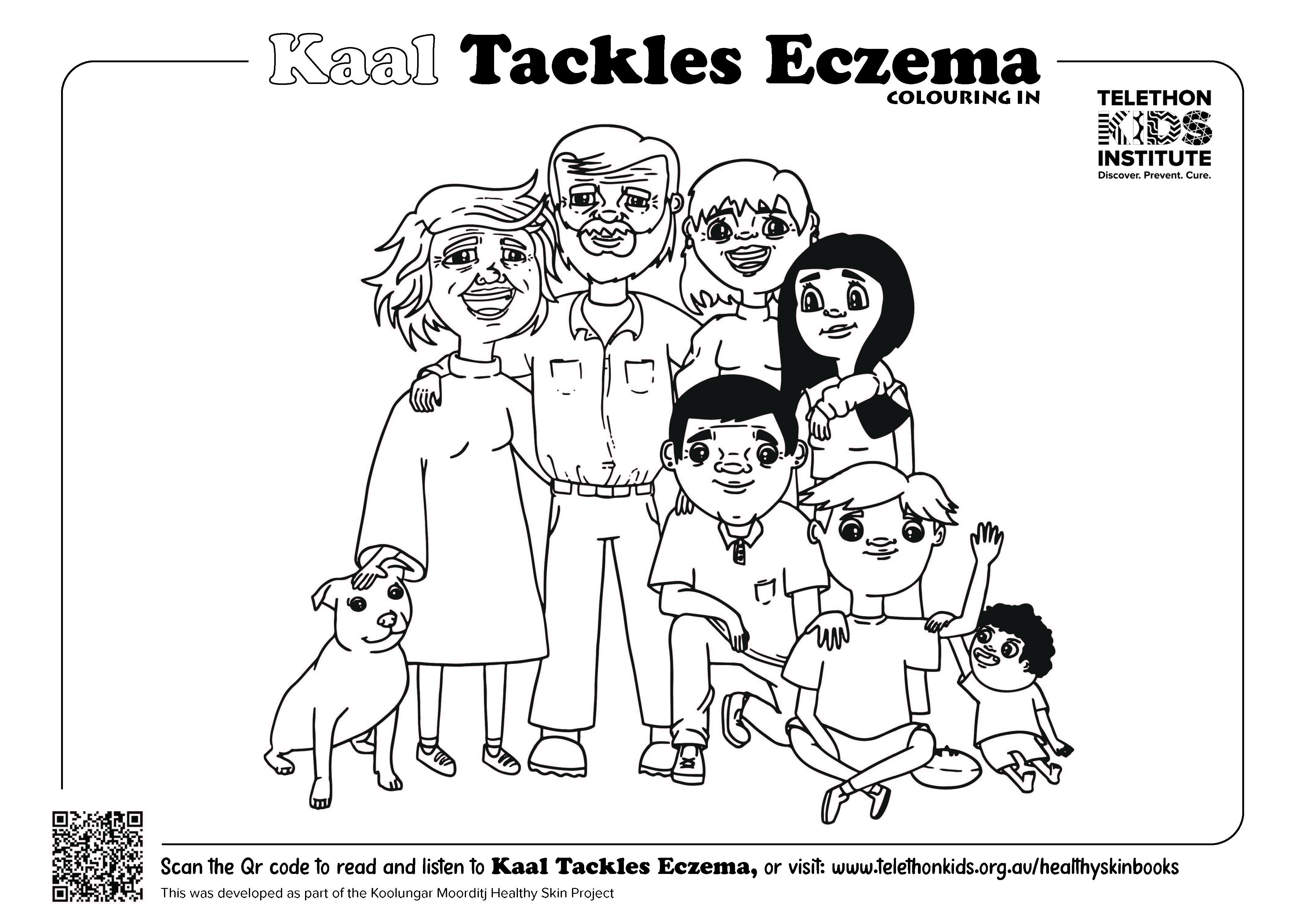 Kaal, from Kaal Tackles Eczema book, colouring in sheet