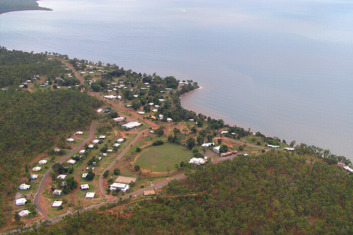 An aerial shot of one of the END RHD Demonstration Communities in the Tiwi Islands